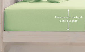 Soft Cotton Plain 210 TC Single Fitted Bedsheet In Light Green At Best Prices