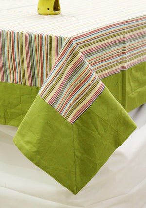Alpha Green Woven Cotton Stripes Table Cover(1 Pc) online in India