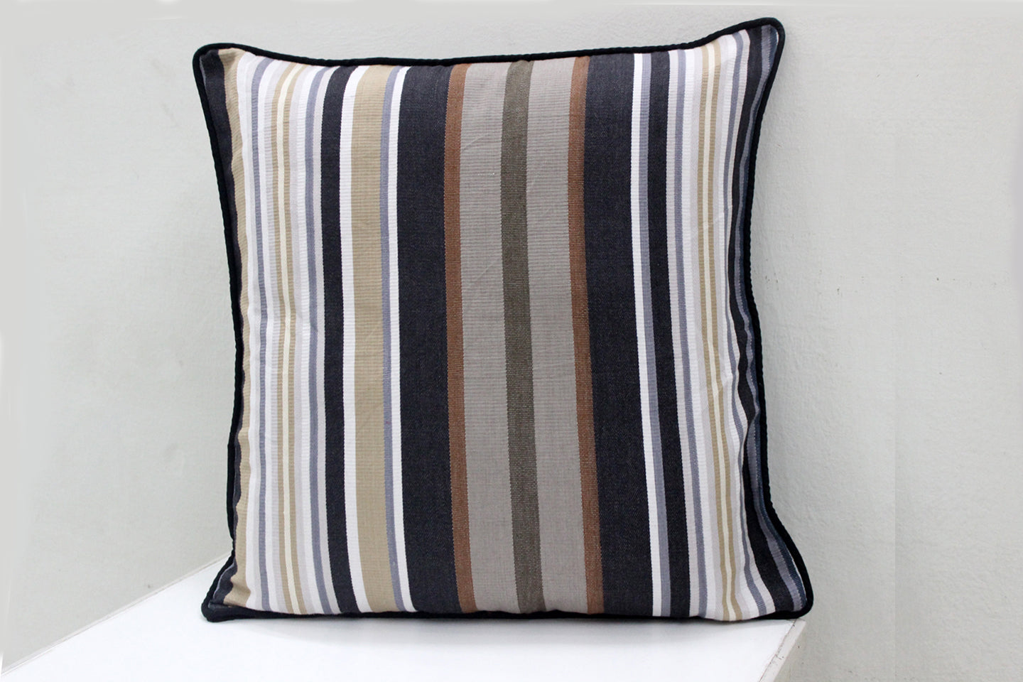 ALPHA Woven Cotton Stripes 2 Pcs Cushion Cover set - Black