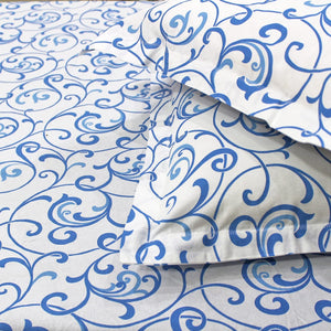 Soft Cotton Floral Print 144 TC Fitted Bedsheet in Blue At Best Prices