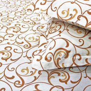 Soft Floral Print 144 TC Cotton Fitted Bedsheet In Mustard At Best Prices