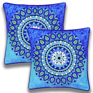 Soft Digital Traditional print Cotton Cushion Cover in Blue & Aqua online at best prices
