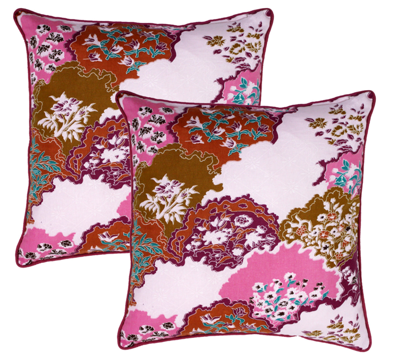 Printed Floral Cotton Cushion Cover set - Maroon