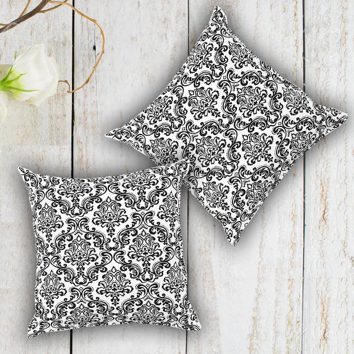 Soft Damask print Black Cotton Cushion Cover Set online in India