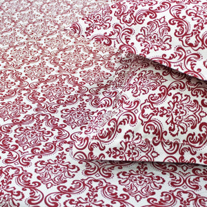 Soft Cotton Damask Print 144 TC Fitted Bedsheet In Maroon At Best Prices