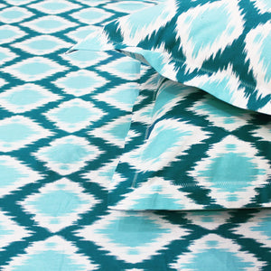 Soft Cotton Ikat Print 144 TC Cotton Fitted Bedsheet In Aqua At Best Prices