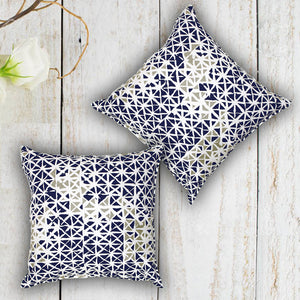 Soft Geometrical print Blue & Grey Cotton Cushion Cover Set online in India