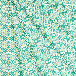 Soft Aqua 144 TC Floral Print Cotton Fabric(231 cms) online in India