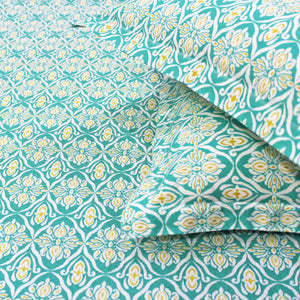 Soft Cotton Ikat Print 144 TC Fitted Bedsheet In Aqua At Best Prices