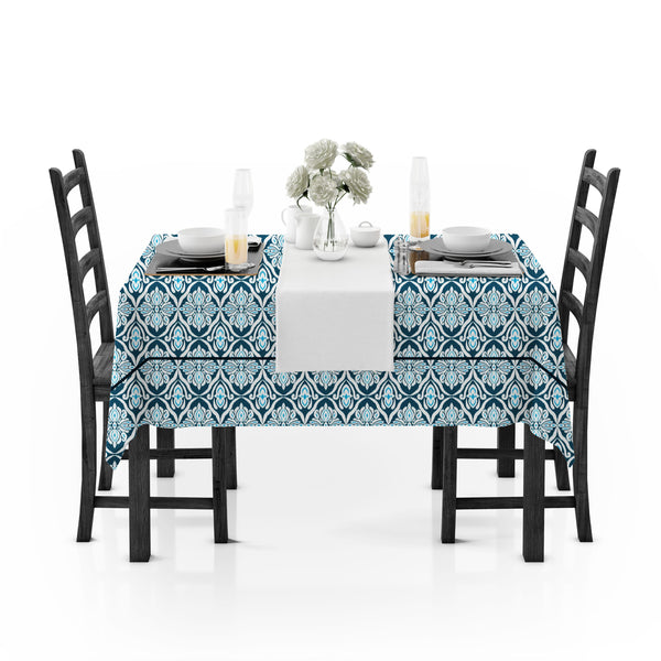 Prism Navy Blue Printed Cotton Damask Table Cover(1 Pc) online in India