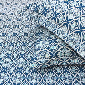 Soft Cotton Ikat Print 144 TC Fitted Bedsheet In Navy Blue At Best Prices