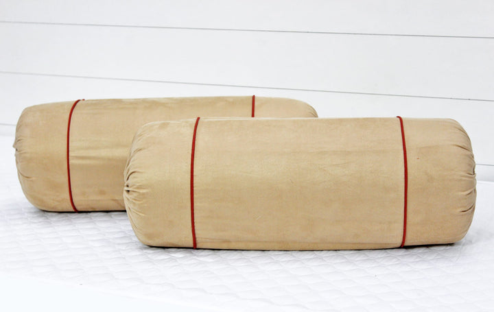 Luxurious Golden Brown Velvet Bolster Cover Set in Imported Suede Polyester Material -2Pcs