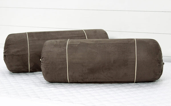 Luxurious Dusty Brown Velvet Bolster Cover Set in Imported Suede Polyester Material -2Pcs