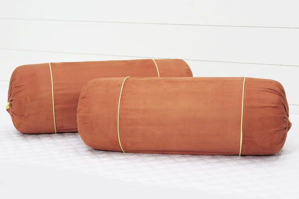 Luxurious Orange Velvet Bolster Cover Set in Imported Suede Polyester Material -2Pcs