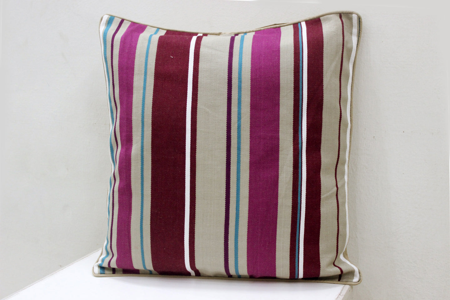 ALPHA Woven Cotton Stripes2 Pcs Cushion Cover set - Magenta