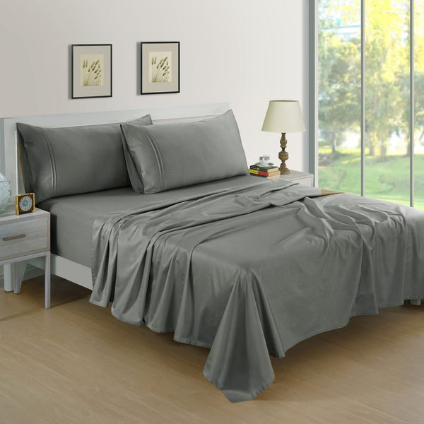 Soft Cotton Plain 400 TC Satin Fitted Bedsheet In Steel Grey At Best Prices
