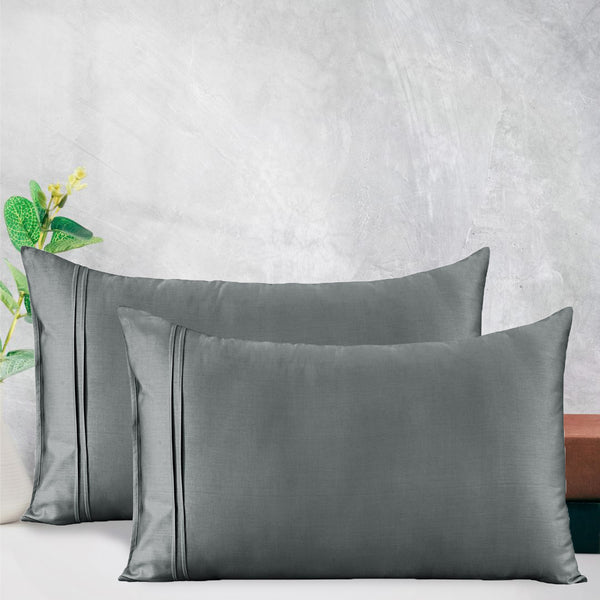 Soft Steel Grey 400 TC Cotton Satin Designer Pillow Covers Online In India