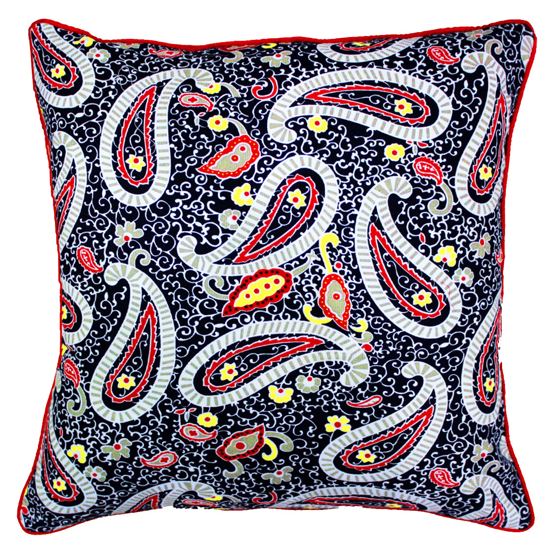 Quartz Printed Paisley Cotton Cushion Cover - Red