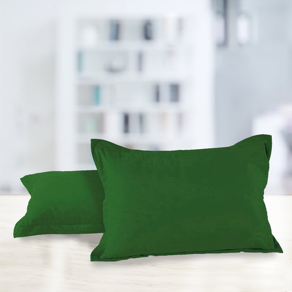Plain Cotton 210 TC 2 Pcs Pillow Cover set - Bottle Green