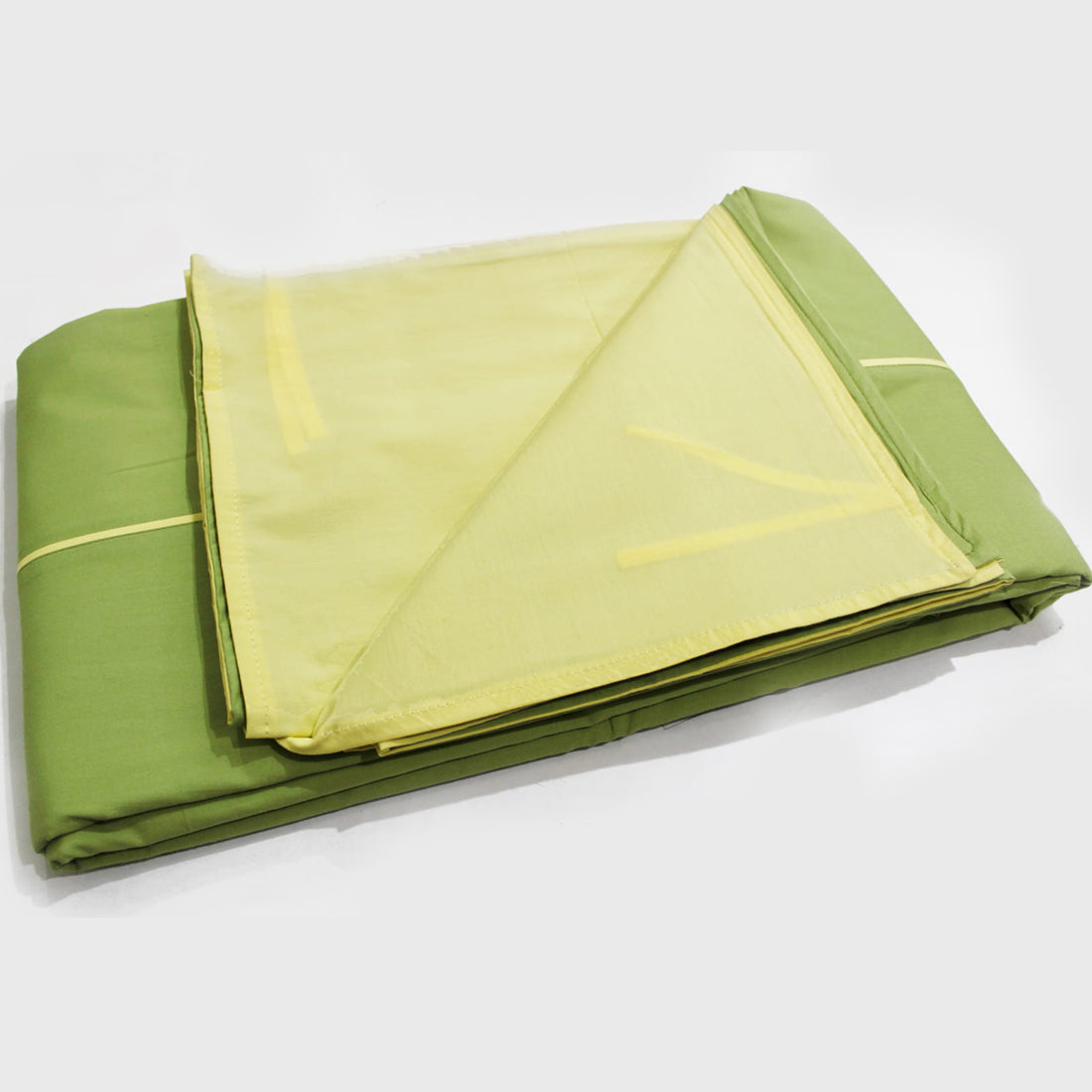Plain 210 TC Mercerised Cotton Duvet Cover - Green & Light Yellow