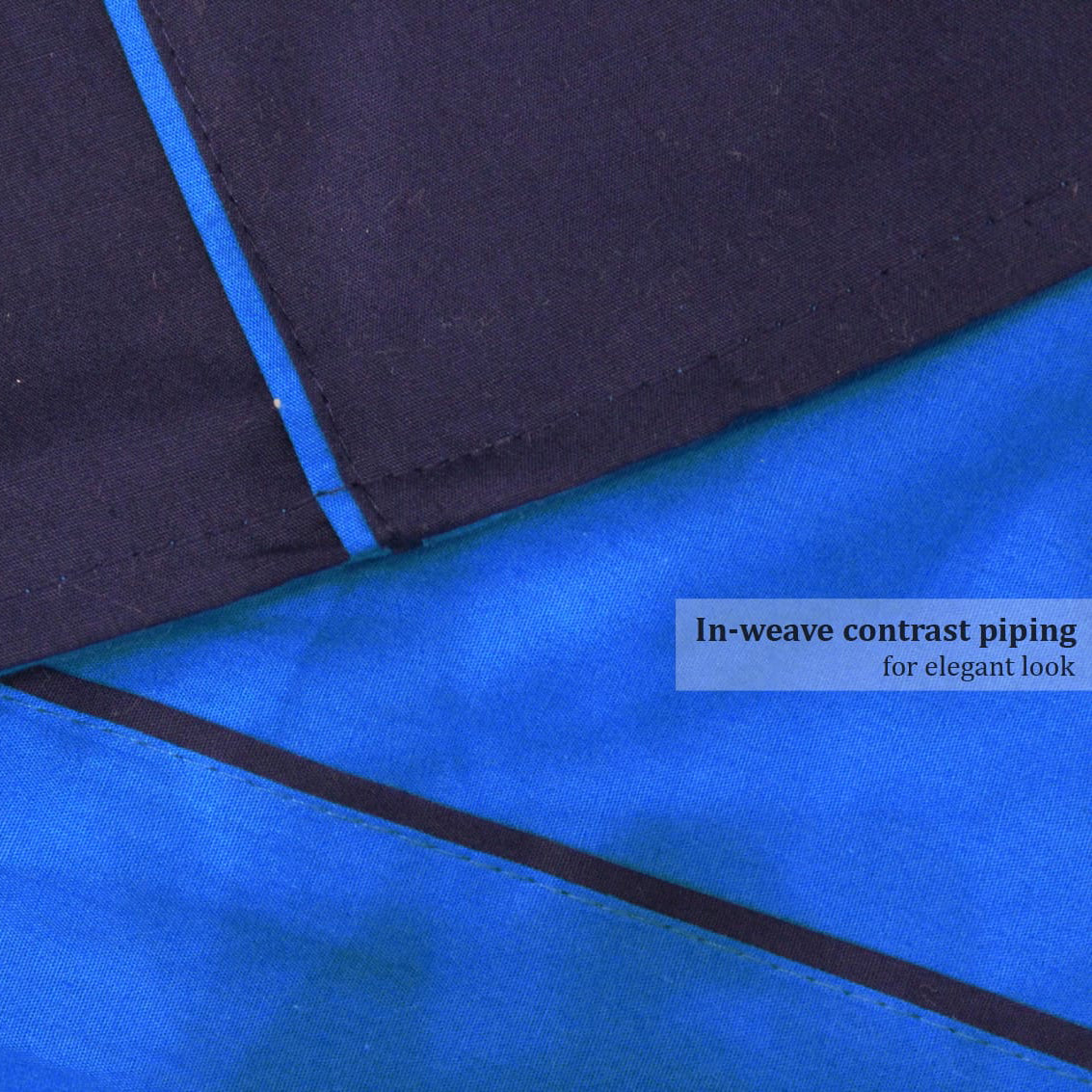 Close-up of Plain 210 TC Mercerised Cotton Duvet Cover - Turquoise Blue & Navy Blue