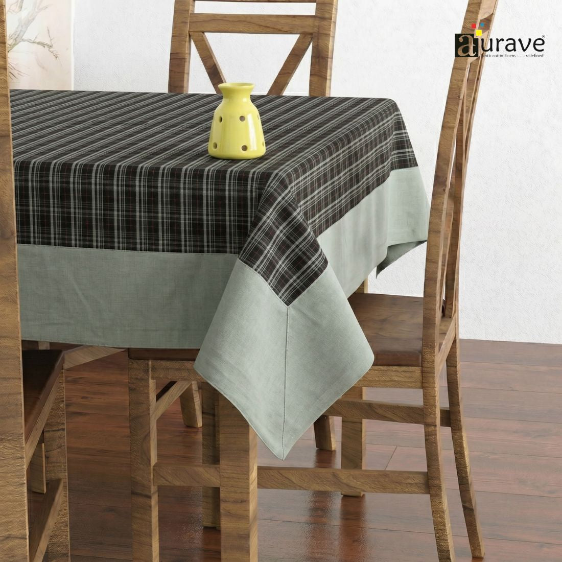 ALPHA Woven Cotton Check 1 Pc Table Cover - Black