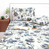 Printed Floral Cotton 144 TC Fitted Bedsheet with Pillow Covers - Aqua