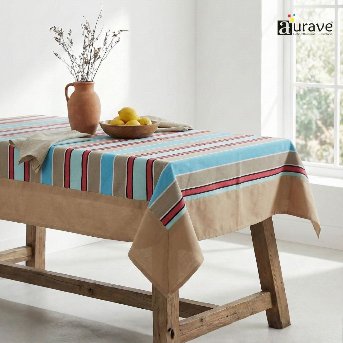 ALPHA Woven Cotton Stripes 1 Pc Table Cover - Multicolor