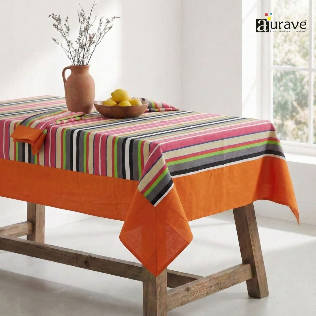 ALPHA Woven Cotton Stripes 1 Pc Table Cover - Multicolor