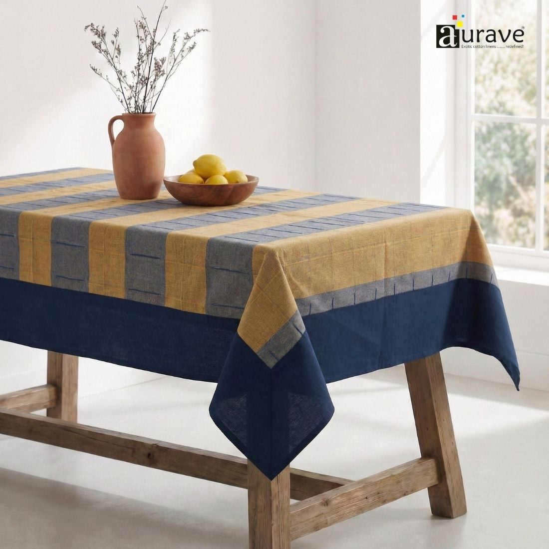 ALPHA Woven Cotton Stripes 1 Pc Table Cover - Blue