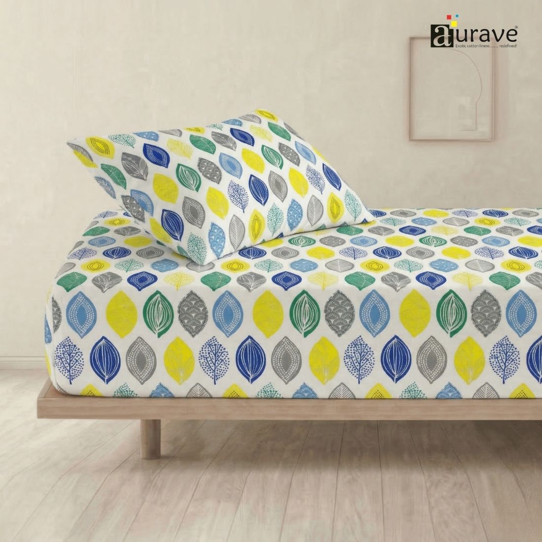Single bed cotton bedsheet 60x90 inches with colorful leaf print, 100% cotton soft and breathable fabric