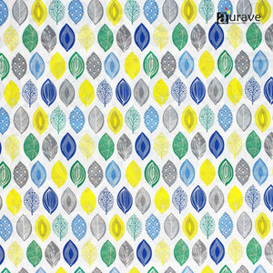 Leaf print cotton bedsheet 60x90 inches in blue green yellow tones, 100% cotton fabric