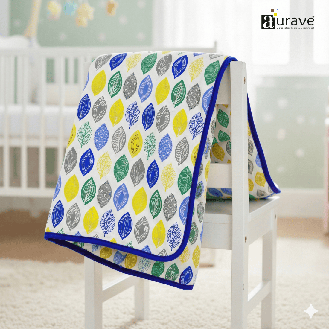 Kids Reversible Cotton Dohar | Soft 3-Layer AC Blanket with Floral Print - Blue