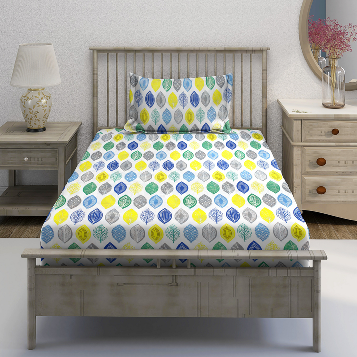 Digital Print Single Flat Bedsheet with Pillow Covers for Kids Blue