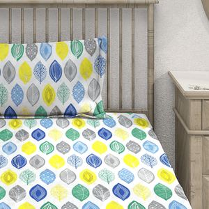 Digital Print Single Fitted Bedsheet with Pillow Covers for Kids, Blue