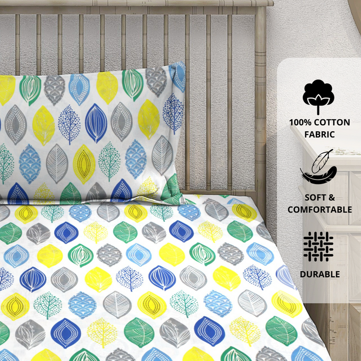 Digital Print Single Flat Bedsheet with Pillow Covers for Kids, Blue