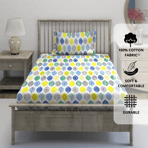Digital Print Single Fitted Bedsheet with Pillow Covers for Kids, Blue