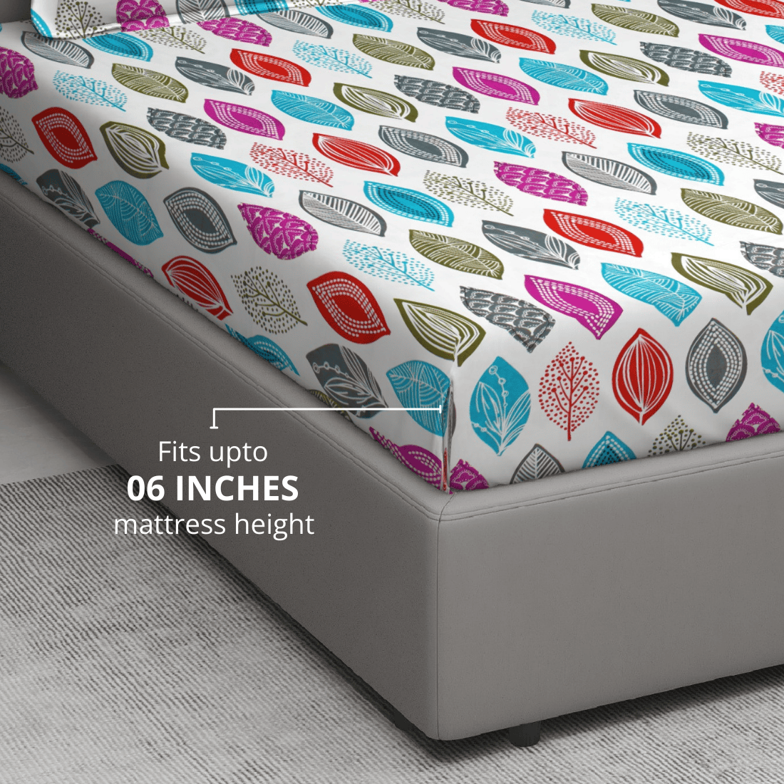 Digital Print Single Fitted Bedsheet  Fits upto 06 Inches mattress height