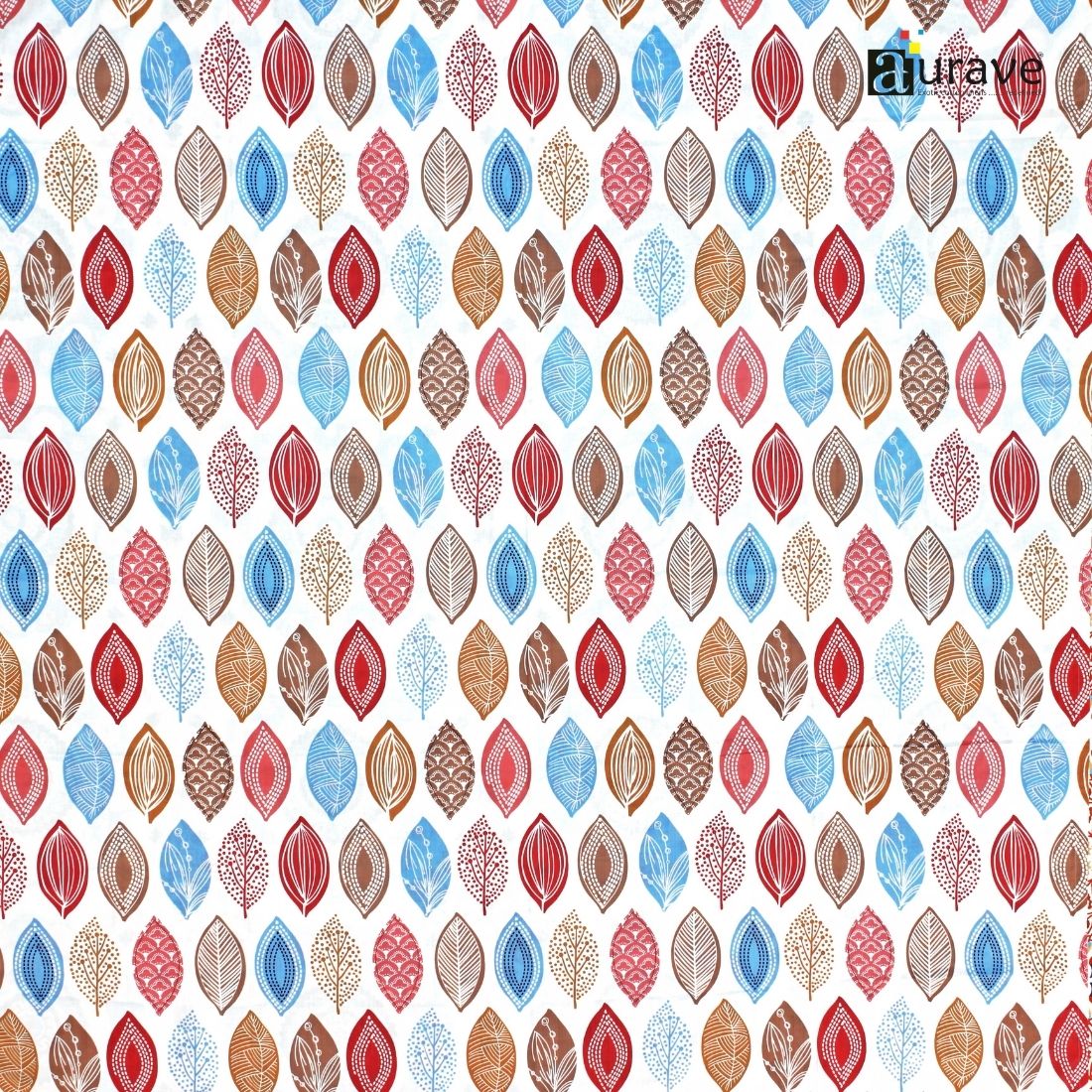 All-over leaf print cotton bedsheet 60x90 inches in red blue and brown color combination