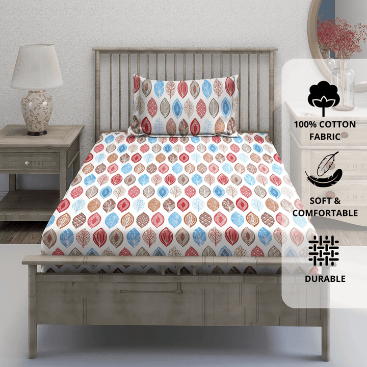 Digital Print Single Fitted Bedsheet with Pillow Covers for Kids, Pink