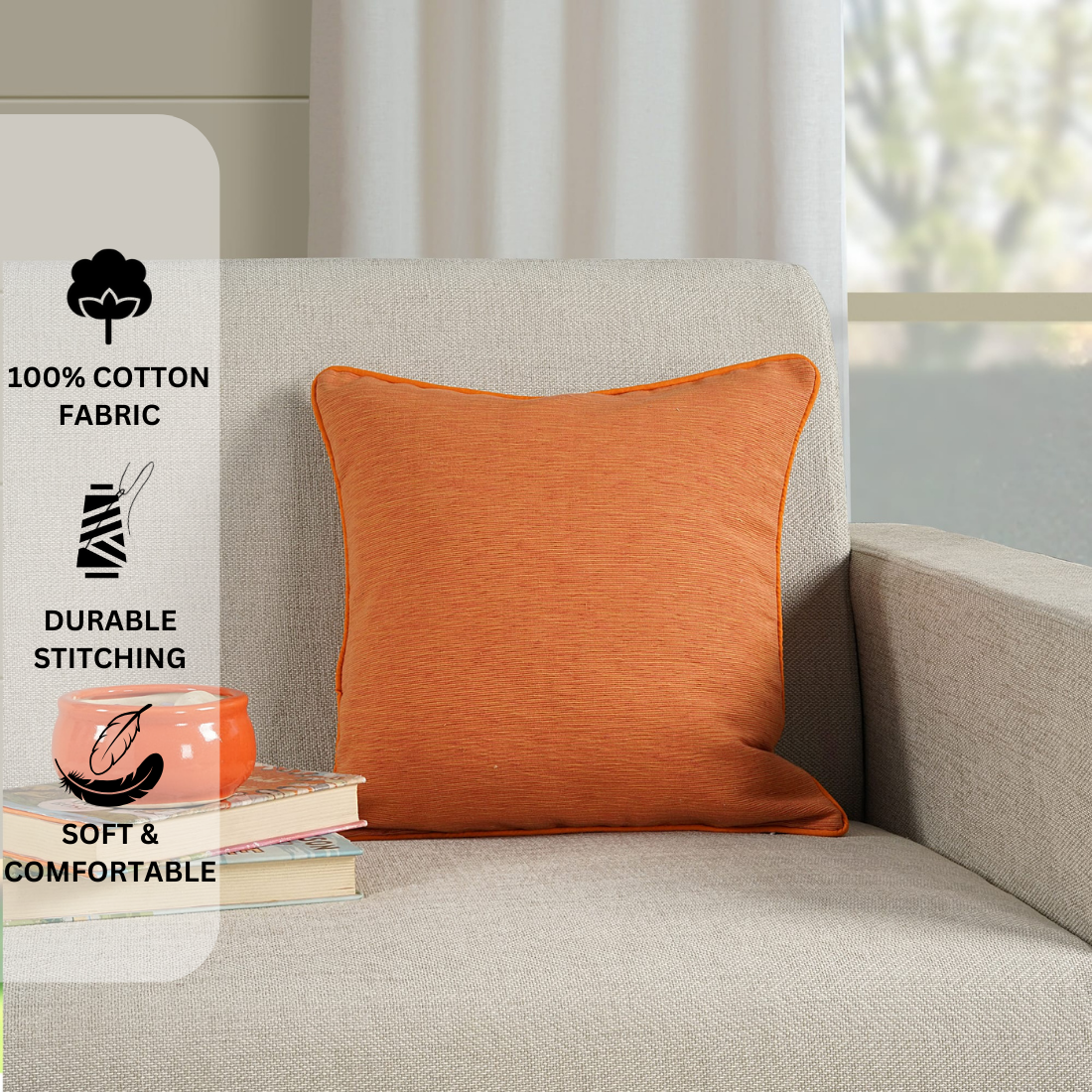 Woven Cotton Corded Stripe 1 Pc Cushion Cover - Rust & Roast