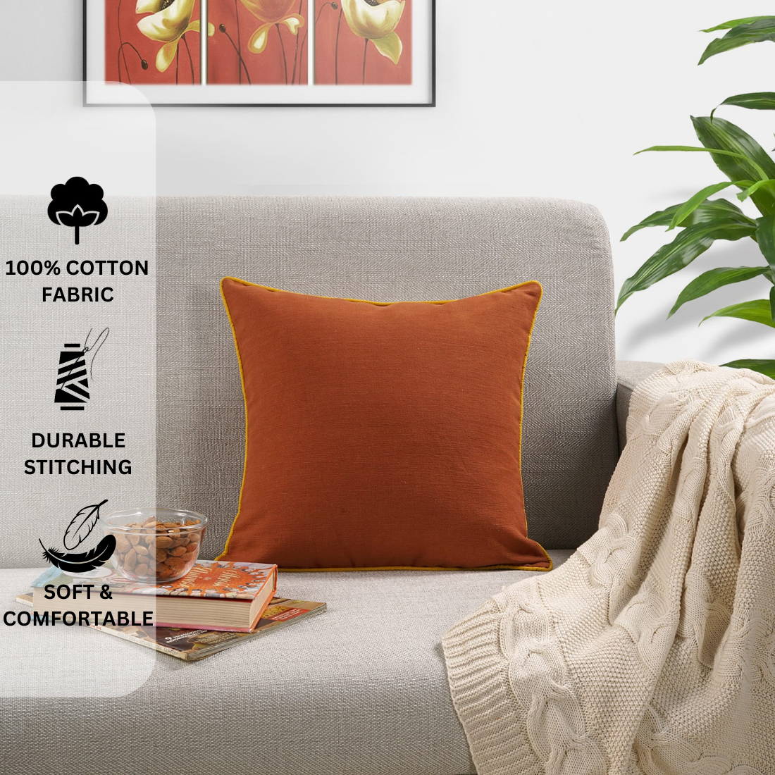 Woven Cotton Corded Stripe 1 Pc Cushion Cover - Brown