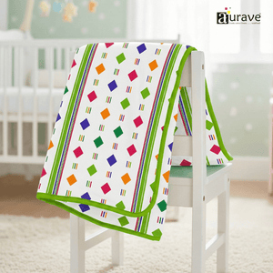Kids Reversible Cotton Dohar | Soft 3-Layer AC Blanket with Geometrical Print - Green