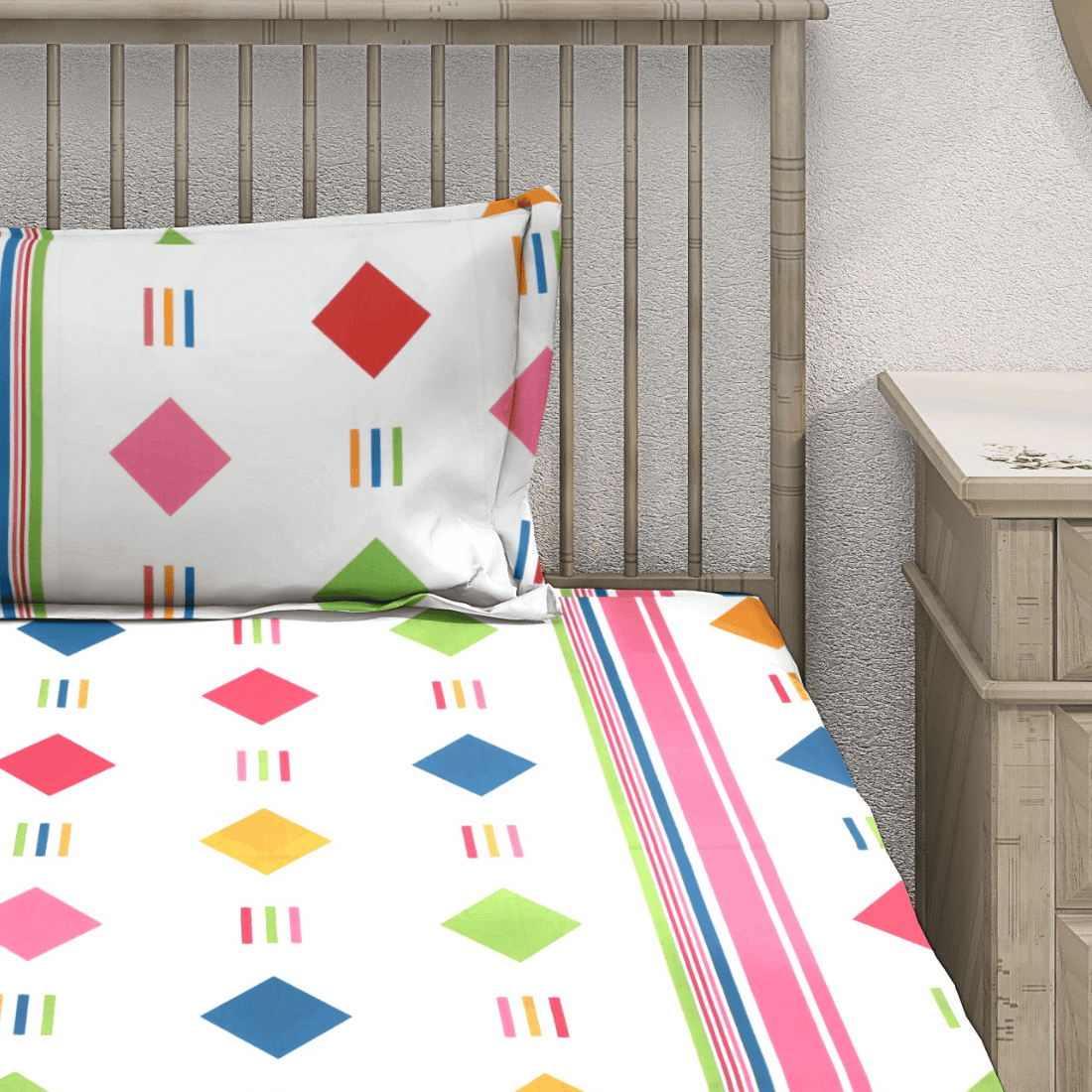 Digital Print Single Fitted Bedsheet for Kids with Pillow Covers - Pink