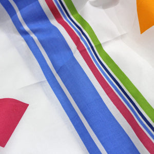 Close-up of Printed Blue Stripes Geometrical Squares Cotton Duvet Cover  Design 