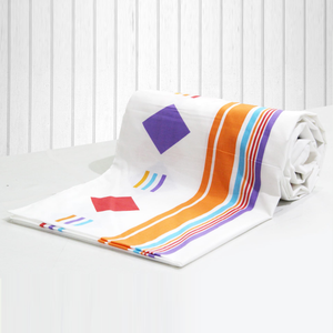 Printed Orange Stripes Geometrical Squares Cotton Duvet Cover with Zipper 