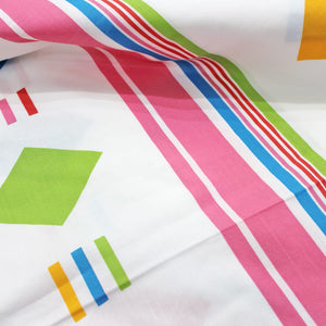 Printed Pink Stripes Geometrical Squares Cotton Duvet Cover with Zipper