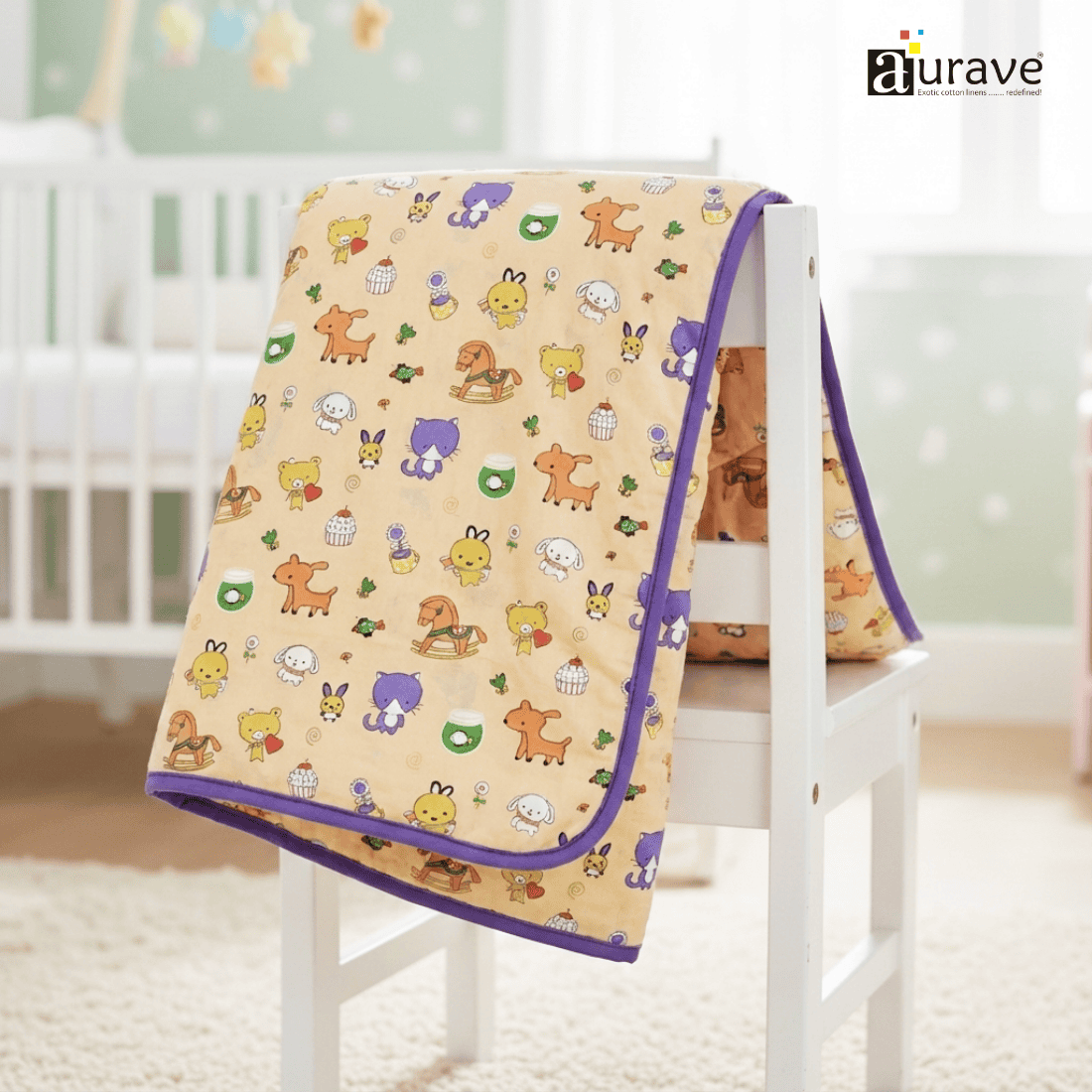 Kids Reversible Cotton Dohar | Soft 3-Layer AC Blanket with Floral Print - Peach