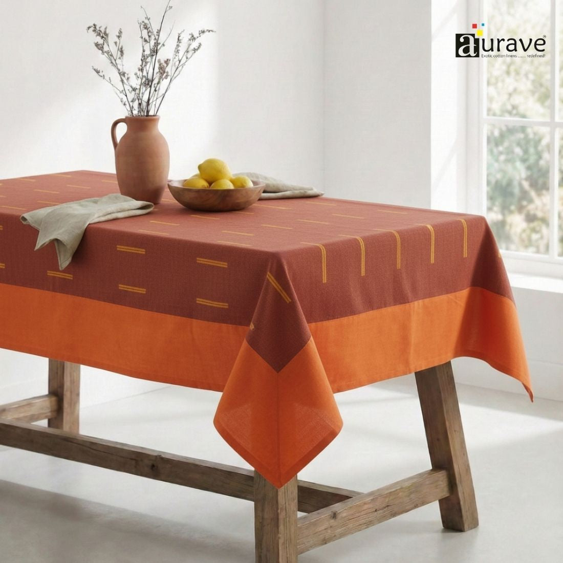 ALPHA Woven Cotton Plain 1 Pc Table Cover - Rust