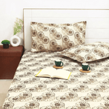 Printed Floral Cotton 144 TC Fitted Bedsheet with Pillow Covers - Brown